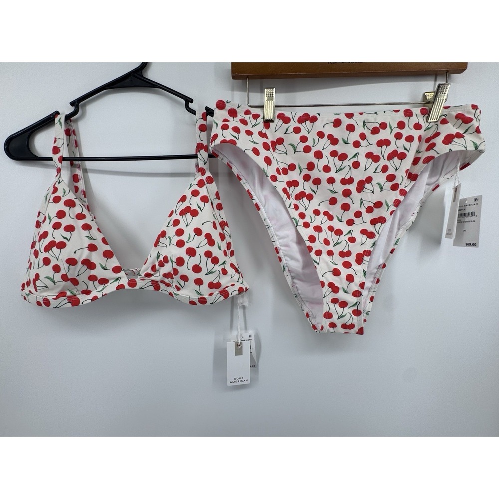 Good American Snow Cherries Bikini Swimsuit Top And Bottom 2XL